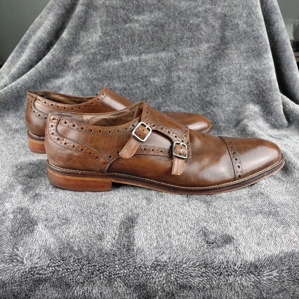 Johnston & Murphy Mens‎ Brown Leather Double Monk Strap Brogue Shoes 11.5M
